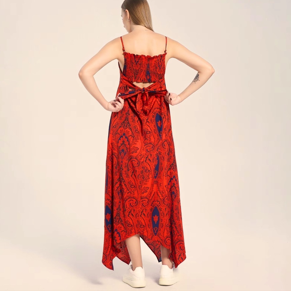 Asymmetrical Red Paisley Maxi Dress - Picture 2 of 6